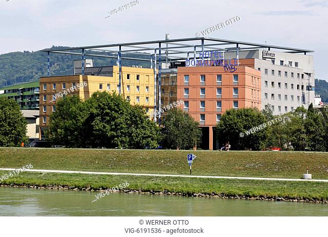 Austria, Upper Austria, Linz on the Danube, provincial capital of Upper Austria, European Capital 2009, Trans World Hotel Donauwelle at the Danube bank