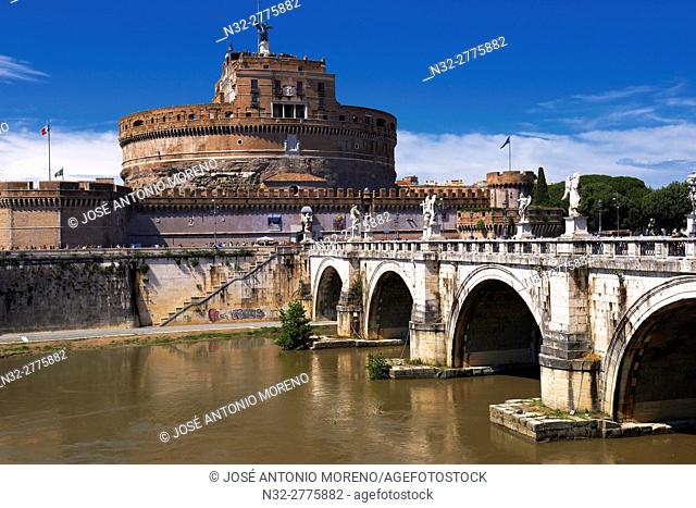 Sant Angelo Castle, Sant Angelo Bridge, River Tiber, Sant Angelo Castel, Mausoleum of Hadrian, Rome, Lazio, Italy