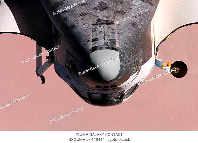 This view of the nose and part of the underside of the Space Shuttle Atlantis was provided by an Expedition 13 crew member during a backflip maneuver performed...
