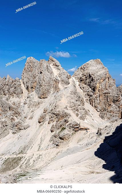 Rifugio Principe in a summer day, Dolomites of Antermoia, Italy