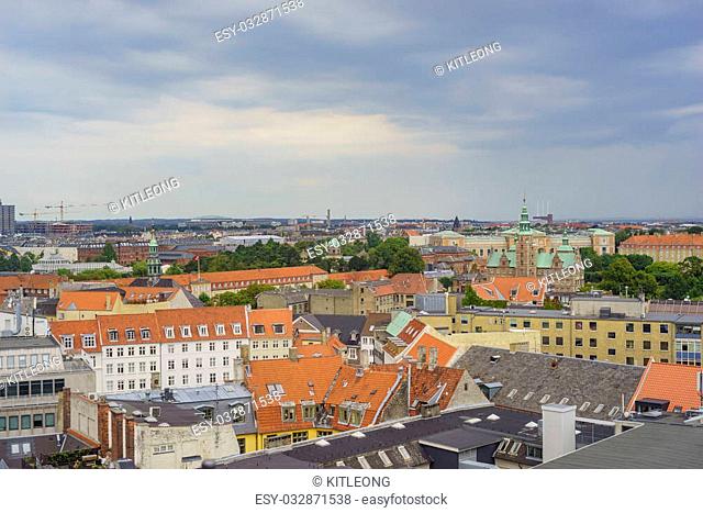 Superb aerial view from Round Tower of Copenhagen, Denmark