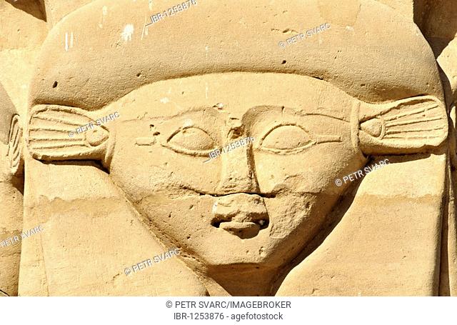 Hathor-headed Column of Kiosk of Qertassi, Kertassi, at Ancient Nubian Temple of Kalabsha, Mandulis, on Lake Nasser near Aswan, Egypt, North Africa