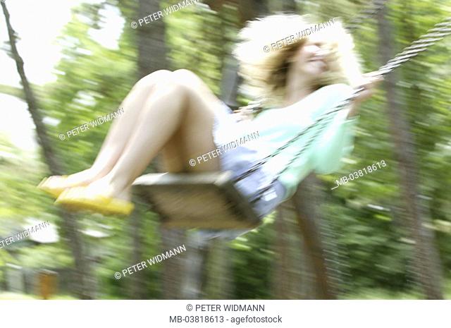 Playground, woman, young, swings, Fuzziness, from below,   20-30 years, teenagers, swing, joy, cheerfully, omitted, enjoyments, pleasantry, zest for life