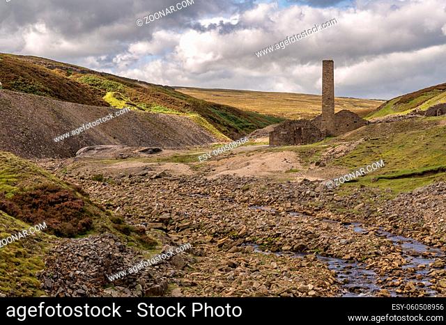 The ruins of the Old Gang Smelt Mill between Feetham and Langthwaite, Yorkshire Dales, North Yorkshire, UK