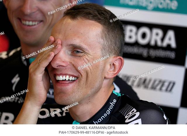 The Polish cyclist Rafal Majka of the team Bora - hansgrohe can be seen during a press conference in Duesseldorf, Germany, 29 June 2017