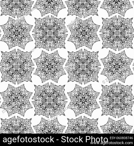 Illustration of abstract seamless pattern with monochrome floral design