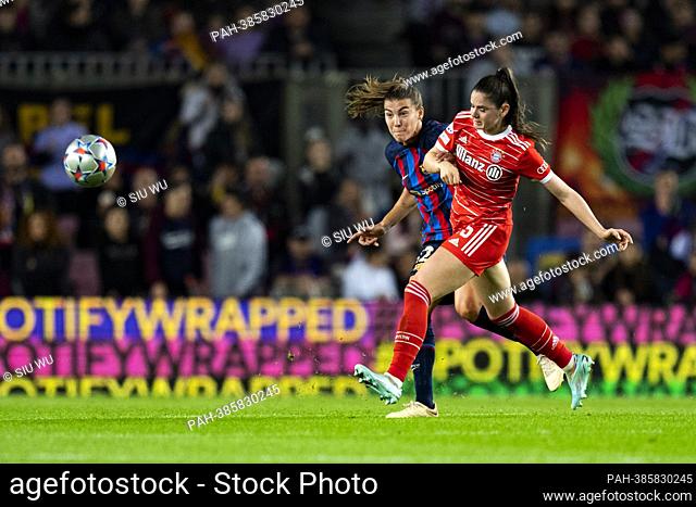 Patri (FC Barcelona) duels for the ball against Emma Ramirez (FC Barcelona) during the Women?s Champions League football match between FC Barcelona and Bayern...