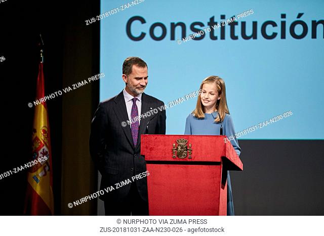 October 31, 2018 - Madrid, Madrid, Spain - King Felipe VI of Spain and Princess Leonor of Spain attends to the Reading of the Spanish Constitution for the 40th...
