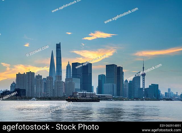 beautiful city view of shanghai, lujiazui financial and trade zone on the huangpu river, China