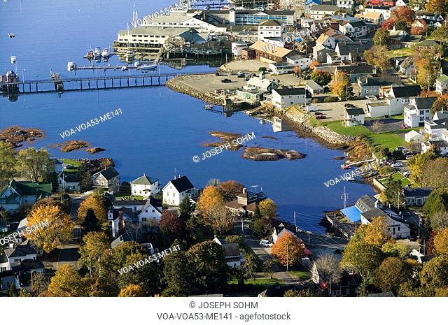 Aerial view of Boothbay Harbor on Maine coastline