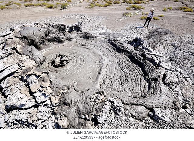 Bubbling mud volcano. Azerbaijan, Qobustan. Model Released