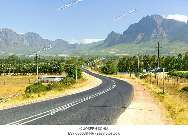 Empty road to Stellenbosch wine region, outside of Cape Town, South Africa