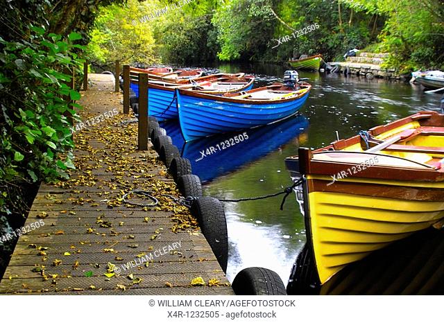 Rowing boats on a river near Lough Corrib, Galway, Ireland