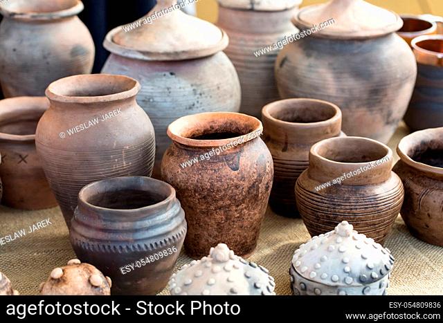 handmade ceramic pottery in a roadside market