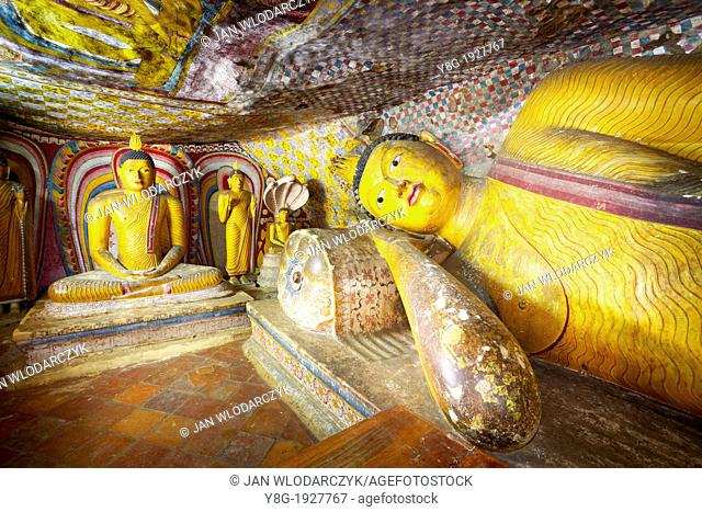 Sri Lanka - Buddish Cave Temple Dambulla, Buddha statues inside, Kandy province, UNESCO World Heritage Site, central region of Sri Lanka Island