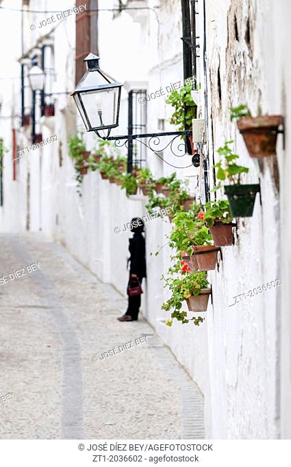Street with geraniums in Arcos De La Frontera