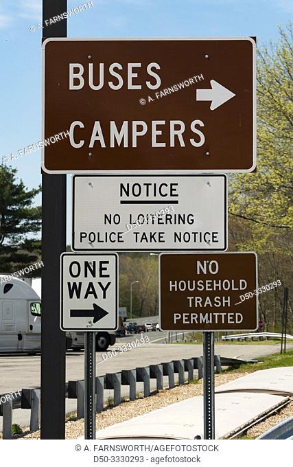 Hartford, Connecticut, USA, A sign explaining parking at a truck stop and rest stop on the Massachusetts Turnpike
