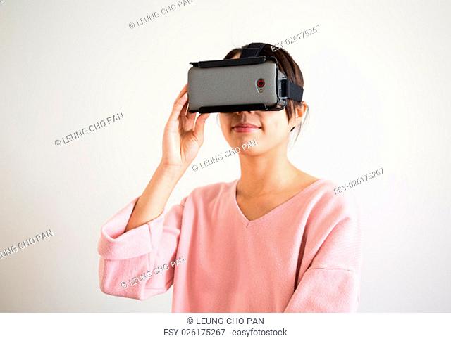 Woman wear virtual reality glasses