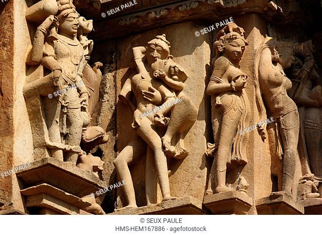 India, Madhya Pradesh, Khajuraho Temples listed as World Heritage by UNESCO, erotic bas-relief