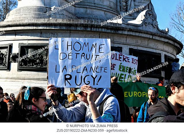 February 22, 2019 - Paris, France - Youth and students demonstrate with the presence of Greta Thunberg at Paris to ask real acts against global warming -...