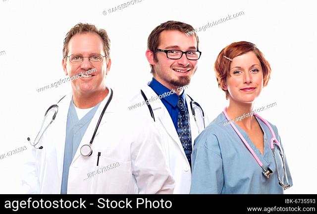 Group of doctors or nurses before a white background