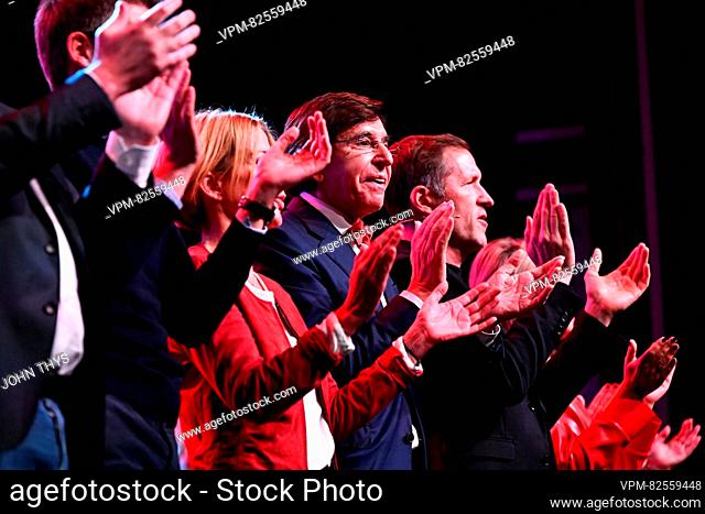 Walloon Minister President Elio Di Rupo and PS chairman Paul Magnette pictured during a congress of French-speaking socialist party PS with the designation of...