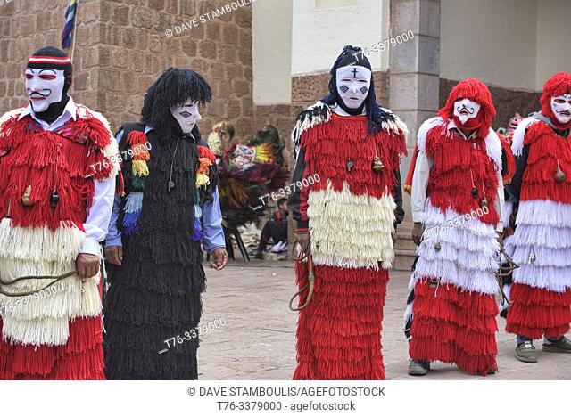 Masked guards at the wild Virgen del Carmen Festival, held in Pisac and Paucartambo, Peru