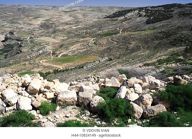 mountain Nebo, view, scenery, agriculture, fields, hills, drily, desert, Khirbet as-Sayagha, Jordan, Middle East
