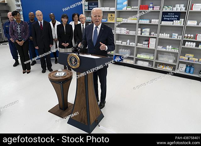 United States President Joe Biden makes remarks on his administration€™s efforts to lower prescription drug costs at the National Institutes of Health, Bethesda