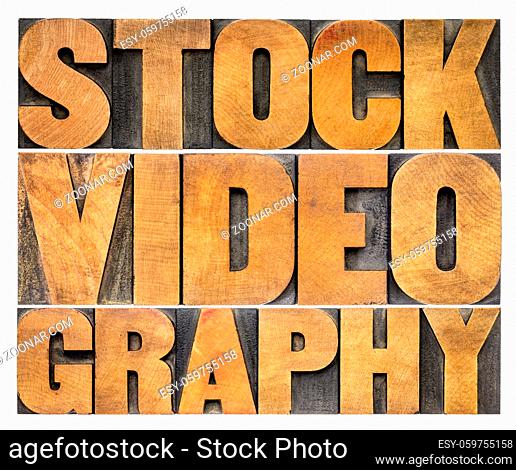 stock videography - isolated word abstract in vintage letterpress wood type, media and video industry concept
