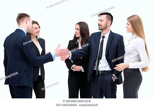 handshake business partners before a business meeting
