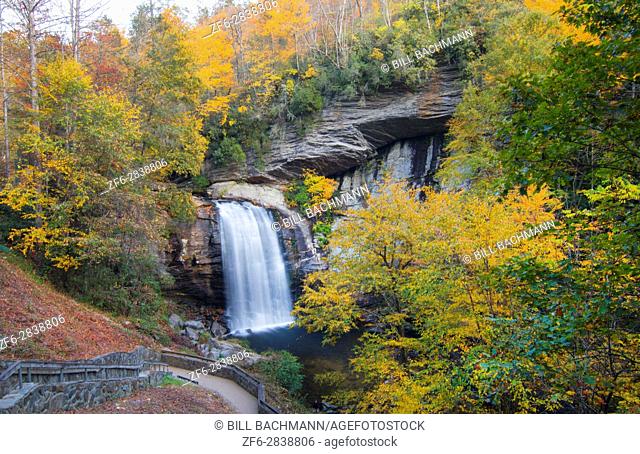 Brevard North Carolina Looking Glass Waterfall near Asheville with Fall Colors in Pisgah National Forest on Blue Ridge Parkway