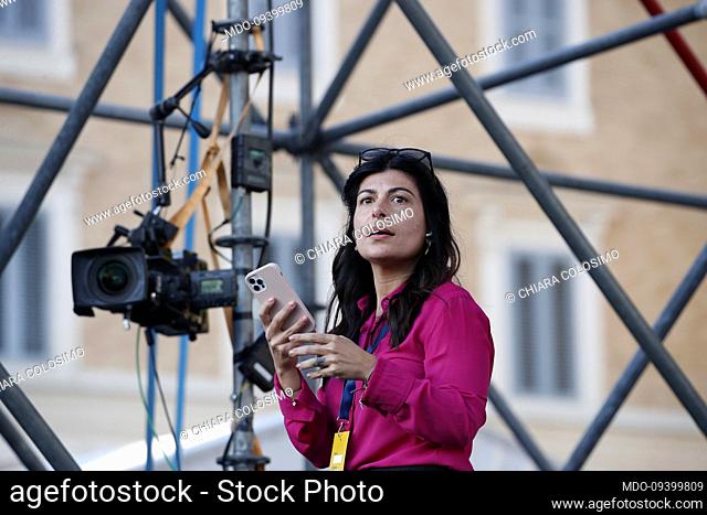 Closing of the center-right election campaign in Piazza del Popolo. In the photo Chiara Colosimo. Rome (Italy), September 22nd, 2022