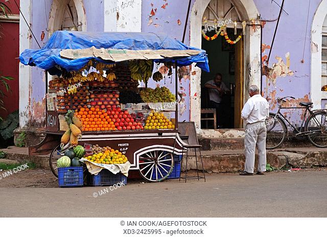 fruit stand in Fontanhas Quarter, Panjim or Panaji, Goa, India