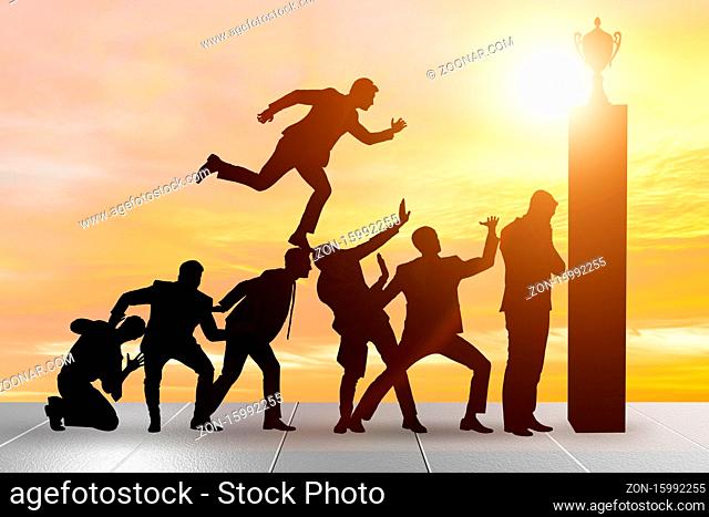 Career progression concept with businessman climbing the stairs