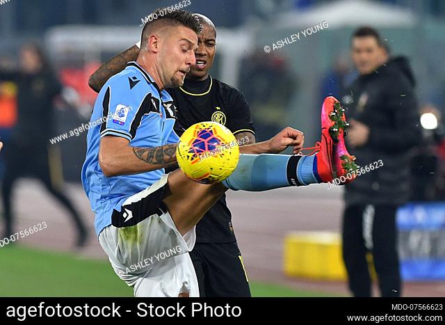 Lazio football player Sergej Milinkovic Savic and Inter football player Ashley Young during the match Lazio-Inter in the olimpic stadium