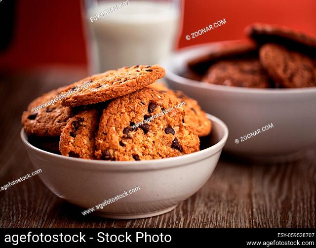 Chocolate chip cookies on a bowl. High quality photo