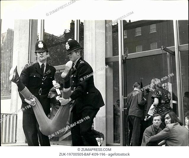 May 05, 1970 - Embassy Invaded: This afternoon pat Arrowesmith got to her fact in the vain office of the American embassy to grwco-ur. square, London