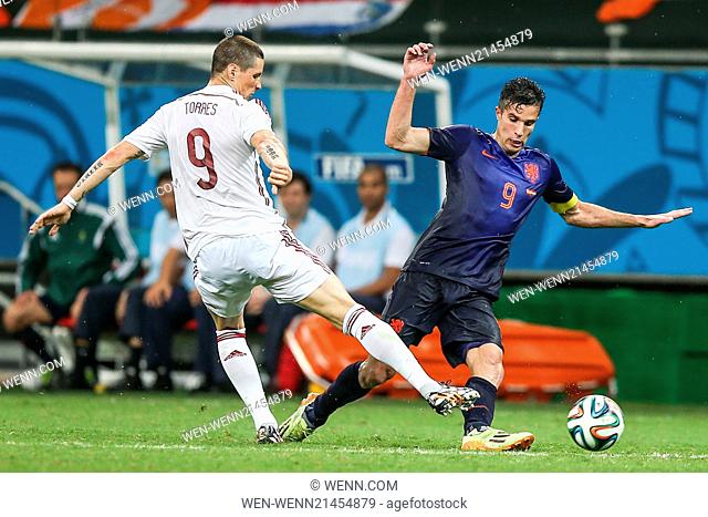2014 FIFA World Cup - Group B match, Spain 1 - 5 Netherlands, held at Arena Fonte Nova, Salvador Featuring: Torres, Robin Van Persie Where: Salvador