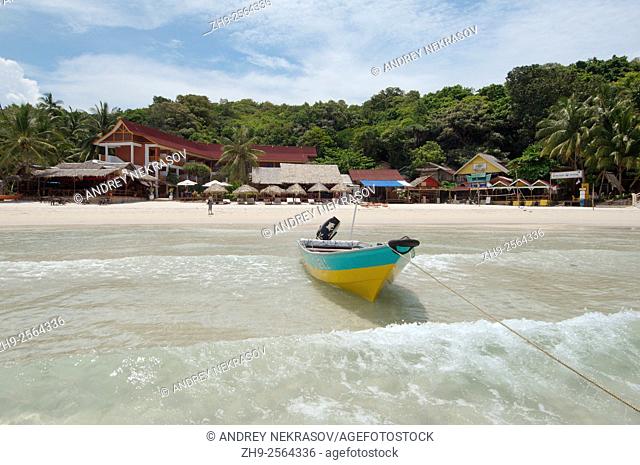 Boats in Coral Bay beach in Pulau Perhentian Kecil island, Malaysia