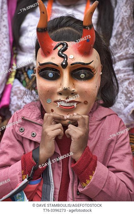 Masked devil at the wild Virgen del Carmen Festival, held in Pisac and Paucartambo, Peru