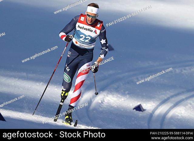 25 February 2021, Bavaria, Oberstdorf: Nordic skiing: World Championships, cross-country, sprint classic, men. Kevin Bolger from the USA in action