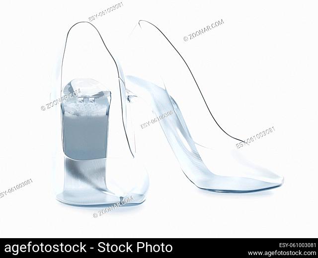 Glass shoes isolated on white background. 3D illustration
