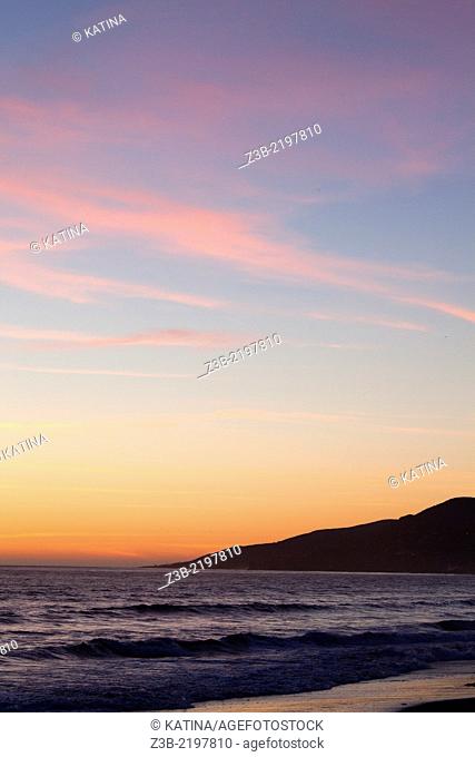Brilliantly colored sunset in Santa Monica, California, USA