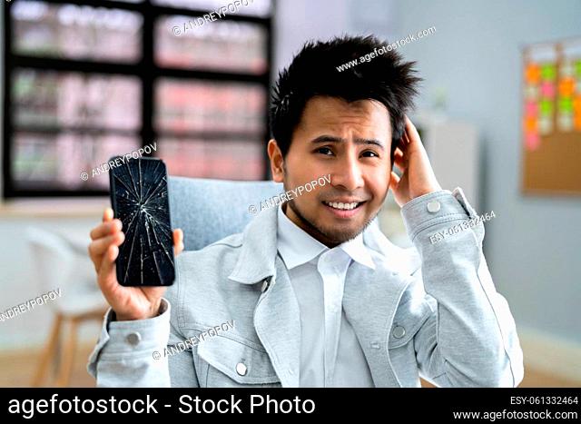Broken Cracked Mobile Phone Screen. Smartphone Repair