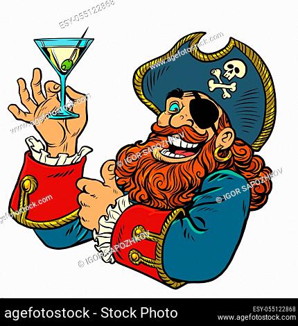 pirate funny character. alcoholic cocktail. Comics caricature pop art retro illustration drawing