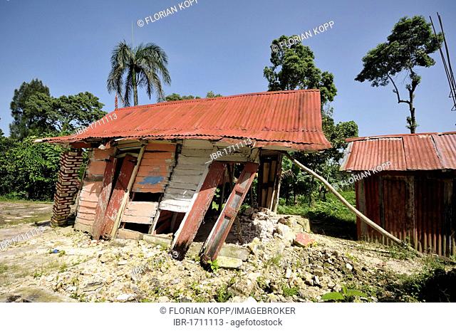 A traditional half-timbered house that was completely destroyed by the January 2010 earthquake, Jacmel, Haiti, Caribbean, Central America