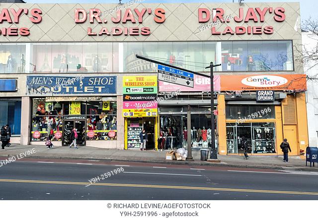 Businesses in the Fordham Road shopping district in the Bronx in New York