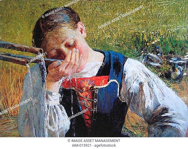 Giovanni Segantini 1858 - 1899, Italian painter. 'Bevendo alla fontana' Drinking from the fountain 1887