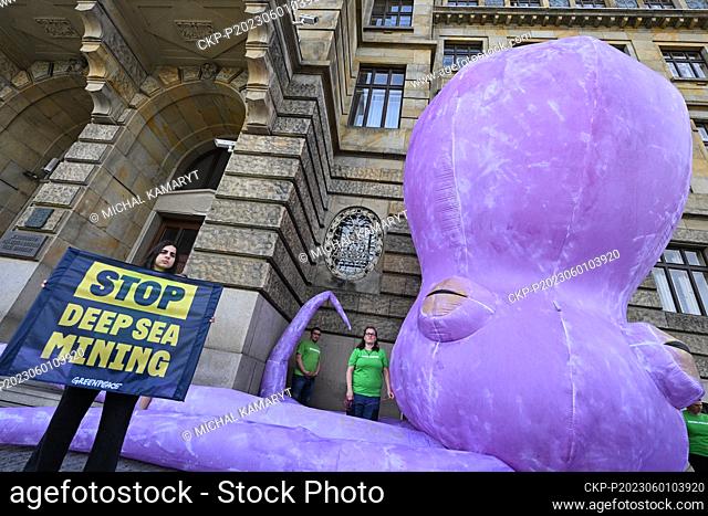 Greenpeace activists installed plastic octopus in front of Czech Industry and Trade Ministry to warn of deep-sea mining and highlight necessity of its...